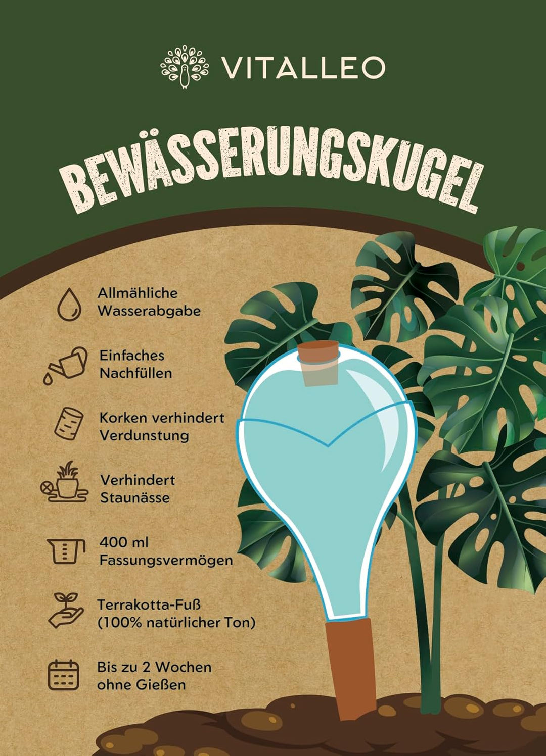 Bewässerungskugeln - XL (400 ml) - automatische Pflanzen Bewässerung - Wasserspender Pflanzen - Tonk
