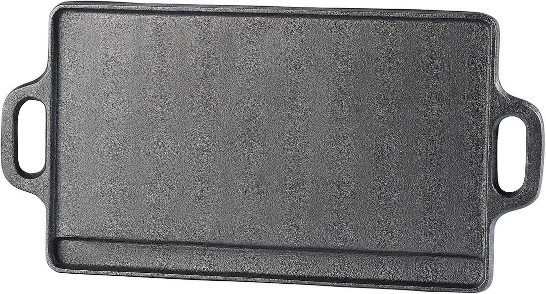 Rosenstein &amp; Söhne Grillplatte: 2er-Set gusseiserne Wende-Platten für Grill, Ofen und Herd, 46 x 23