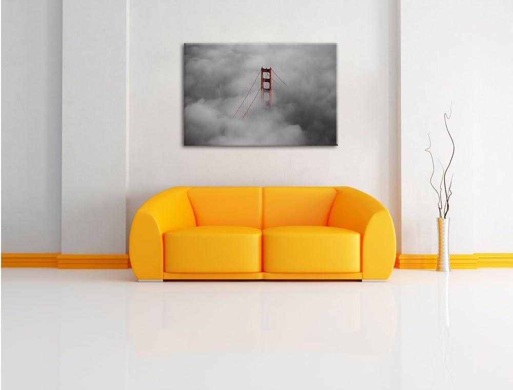 Pixxprint Golden Gate Bridge über Den Wolken B&W Detail, Format: 100x70 auf Leinwand, XXL riesige Bi