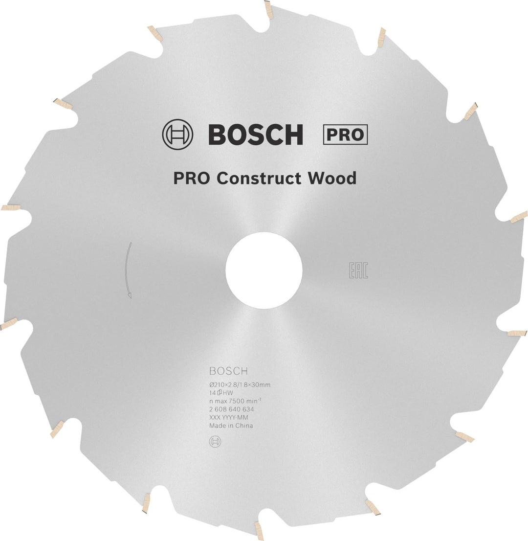 Bosch 1x PRO Construction Wood Kreissägeblatt für Netz-Handkreissägen (für Bauholz mit Mörtel und Nä