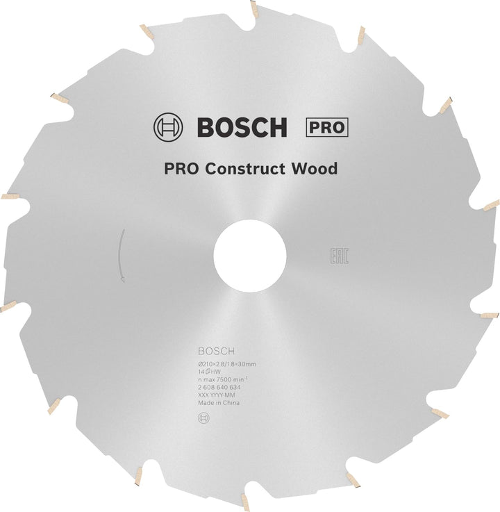 Bosch 1x PRO Construction Wood Kreissägeblatt für Netz-Handkreissägen (für Bauholz mit Mörtel und Nä