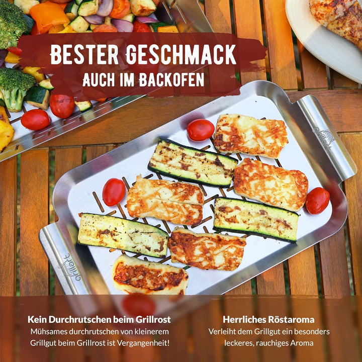 grillart® Premium Grillschale Edelstahl (2er Set), Fisch Grillkorb und Grillschale für Spiesse verwe