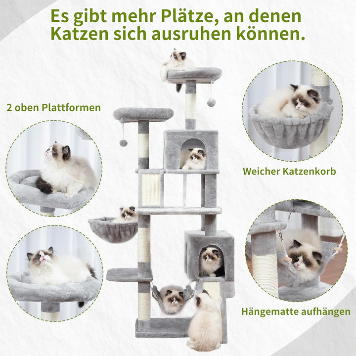 Gitelsnour Kratzbaum, Katzenbaum für Innenbereich, 180cm Katzenkratzbaum mit grosse ausgewachsene Ka