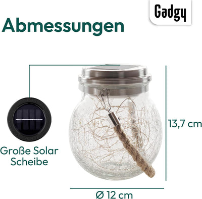 Gadgy Solar Glaskugeln Zum Aufhängen | Set mit 2 Stück | Solarlaterne für Aussen | Glas Hängelaterne