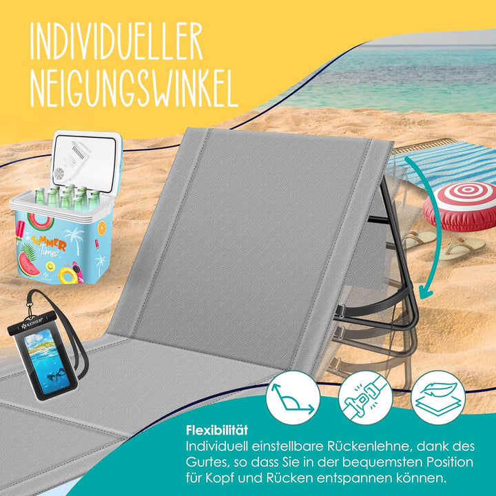 KESSER® Klappbare Strandmatte mit Verstellbarer Rückenlehne – Faltbare Strandliege mit Tragegurt, wa