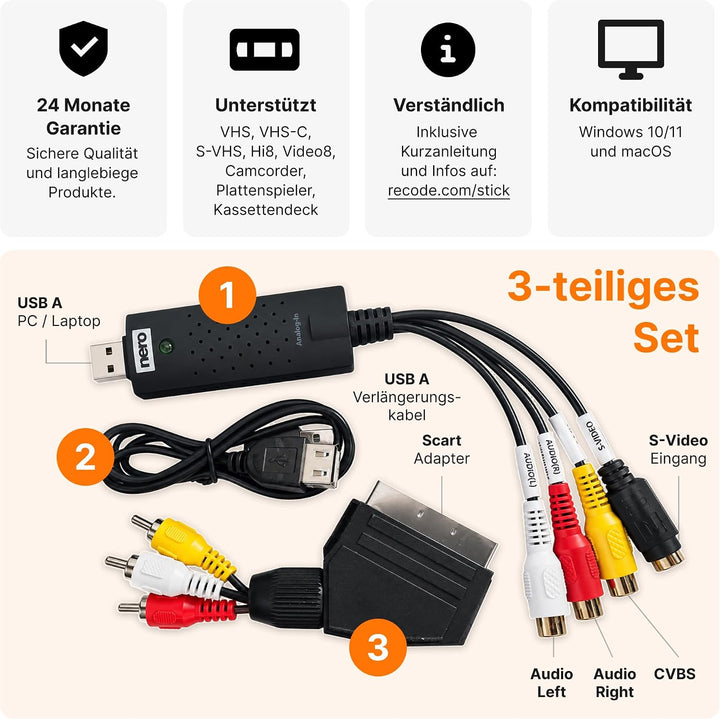 Nero VHS zu USB Video Grabber Recode Stick | VHS selbst digitalisieren | ANALOG to DIGITAL Capture C