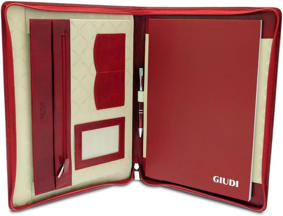 GIUDI ® - Leder-Unterarmtasche aus echtem Rindsleder, Made in Italy, Notizblock, Stiftehalter, rot (