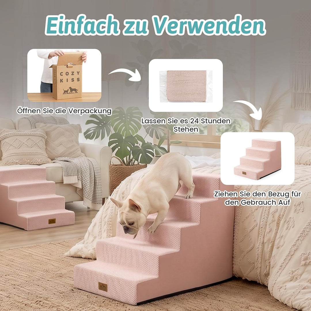 COZY KISS Hundetreppe für Kleine Hunde, 5 Stufen Breiter Haustiertreppe für Bett Couch Auto, 60cm Ho