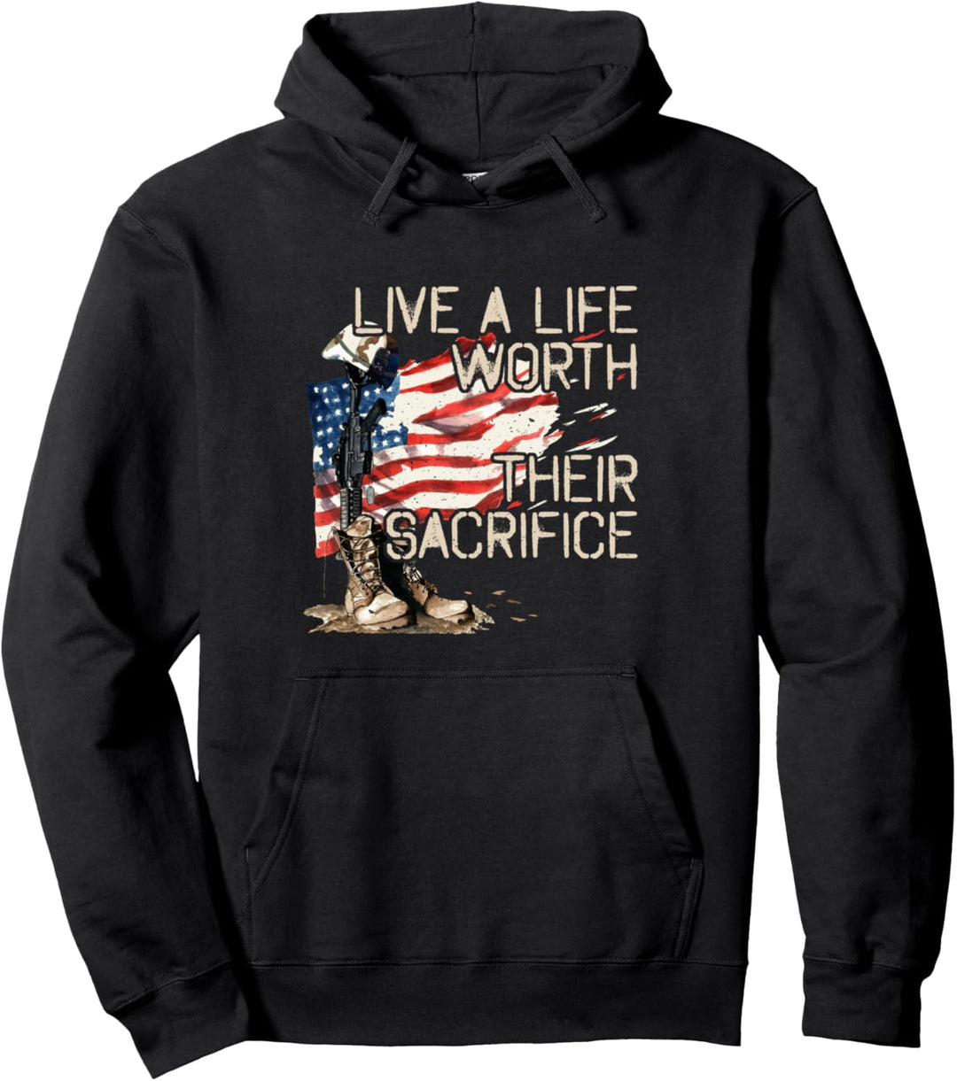 Live A Life Worth Their Sacrifice - US Veterans Day - Vets Pullover Hoodie