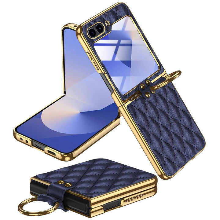 Miimall Lederhülle Kompatibel mit Samsung Galaxy Z Flip 6/Flip7 FE Hülle mit Kameraschutz+Ring Ständ