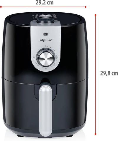 alpina Airfryer 2L - Heissluftfritteuse 900W - Temperatur Einstellbar von 80 bis 200 °C - für 2 bis