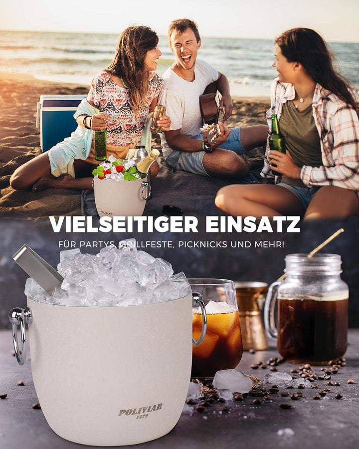 Poliviar Edelstahl Eiswürfelbehälter, 2,5 L Doppelwandiger Eisbehälter, Eiswürfelbehälter mit Deckel