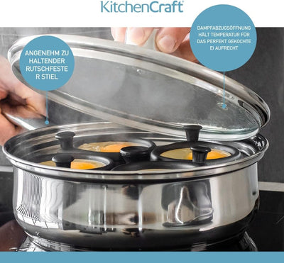 KitchenCraft Pochierpfanne, Eier Pochierer für 4 Eier, Eierkocher Kochtopf für pochierte Eier, Induk