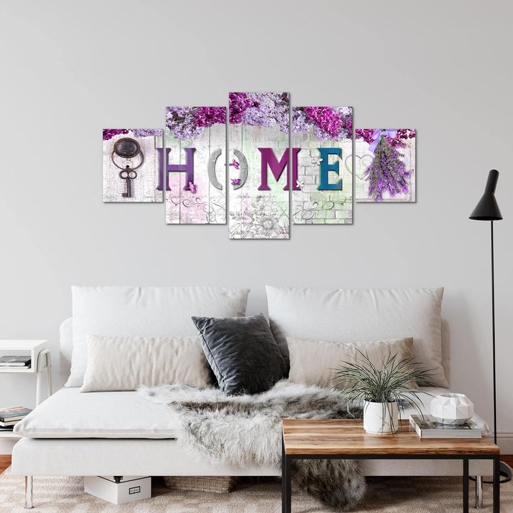 Runa Art Wandbilder Home 5 Teilig Bild auf Vlies Leinwand Deko Wohnzimmer Blumen Steinoptik Violett