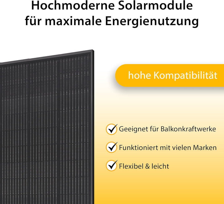 VALE Solarmodul-Set Bifazial 1800 Wp Full Black - Glas-Glas-Module - Solarpanel für Balkonkraftwerke