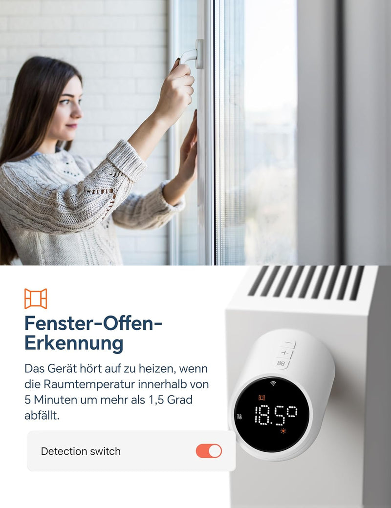 Beok Heizkörperthermostat WLAN, Smart Home Heizungsthermostat Heizkörper Thermostatkopf Thermostat H