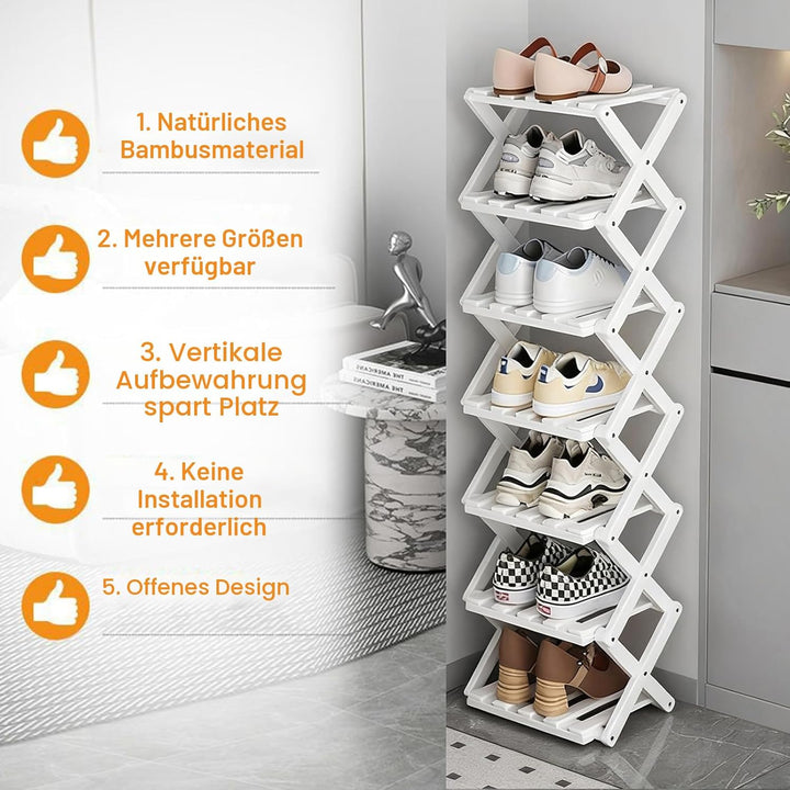 Kleines Schuhregal, weiss, 4 Etagen, Bambus, faltbar, Schuh-Organizer, freistehendes Regal für Einga