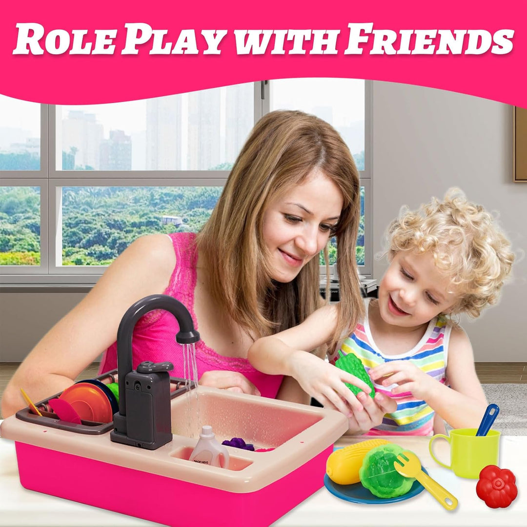 Küchenspüle Spielzeug Set mit Wasserkreislauf, Spielspüle Kinder mit Fliessendem Wasser, Matschküche