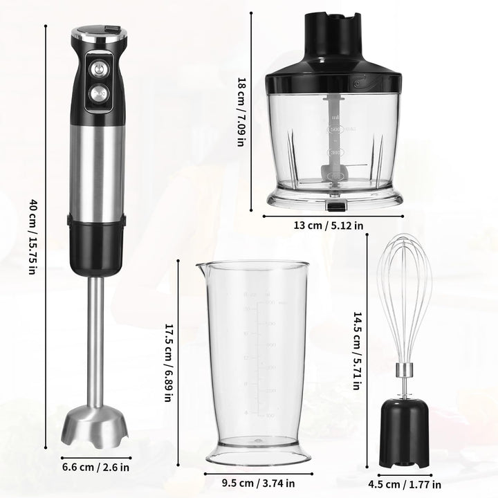 Stabmixer Edelstahl 5 in 1 Stabmixer Set 1000 Watt Pürierstab mit 12 Geschwindigkeiten und Turbo-Mod