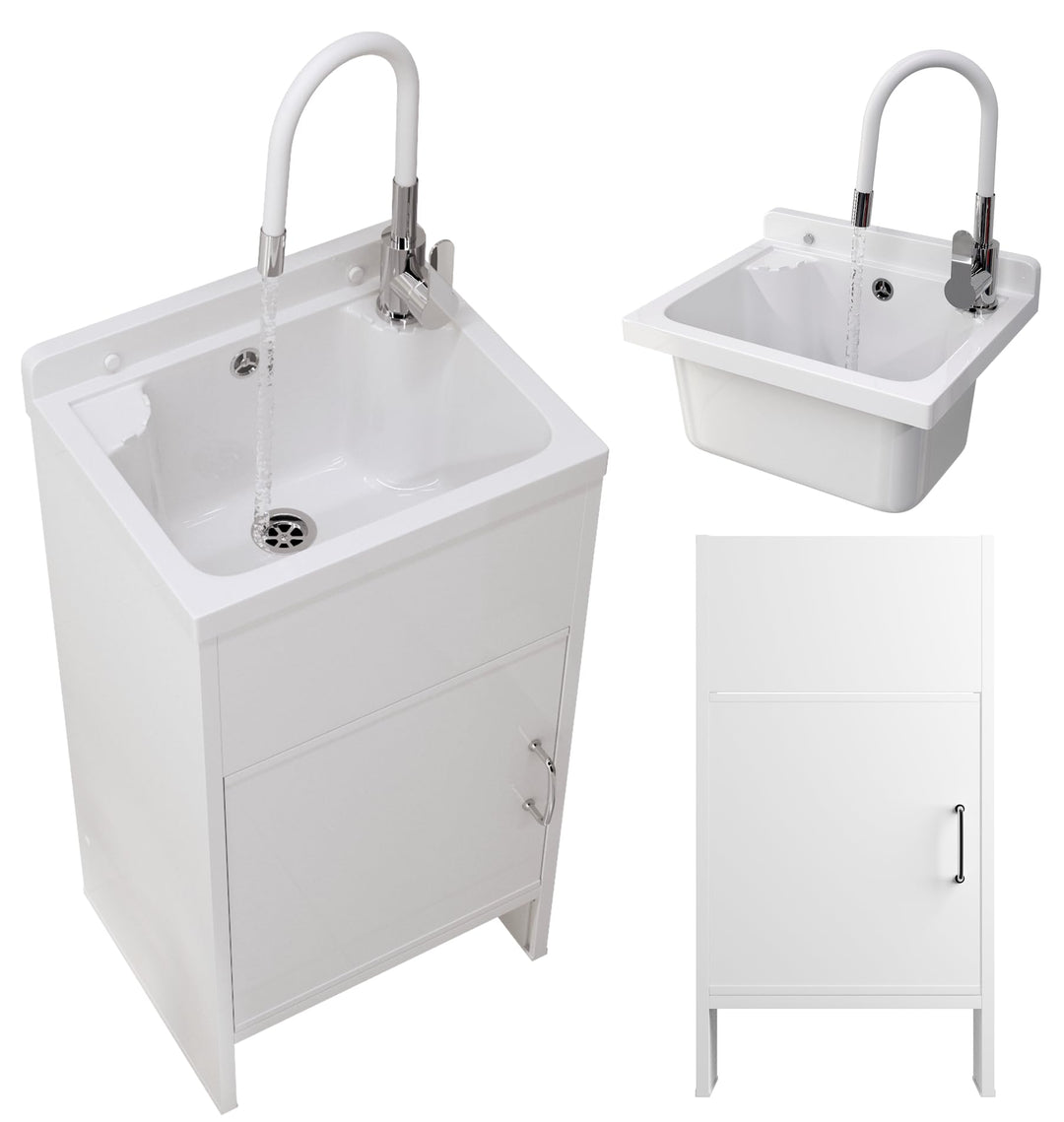 Granitan Ausgussbecken mit Unterschrank + Küchenmischer - Ausgussbecken Kunststoff für Garage Keller