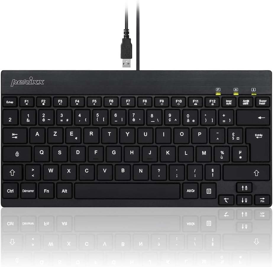 perixx PERIBOARD-326, Mini-Tastatur, kabelgebunden, Hintergrundbeleuchtung, leise, für Windows, AZER