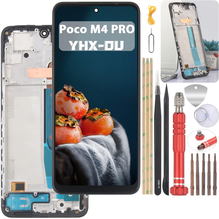 YHX-OU 6.43" Schwarz + Rahmen Display für Xiaomi Poco M4 Pro LCD Display Touchscreen Bildschirm Ersa