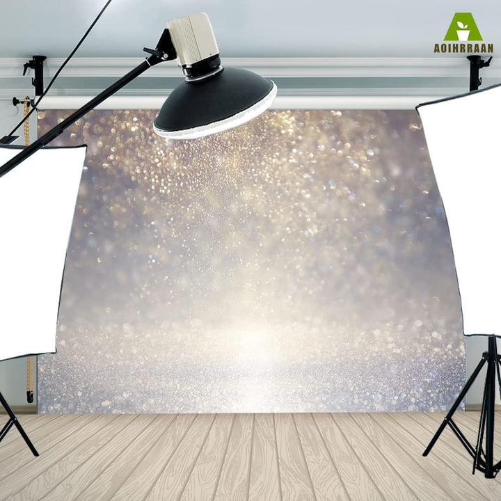 Aoihrraan 3,5x2,5m Silber Bokeh Hintergrund Abstrakt Glänzend Lichter Funkeln Pailletten Verschwomme