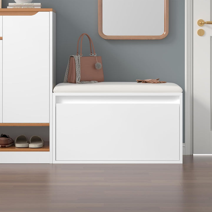 [en.casa] Sitzbank Degerfors mit Schublade 80 x 39 x 45 cm Schuhbank Schuhtruhe mit Sitzfläche Garde
