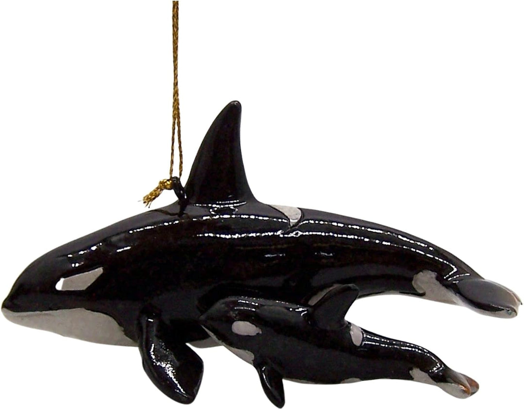 Orca Wal mit Babywal Weihnachtsdekoration, nautisches Thema, Urlaubsdekoration, 5,4 cm hoch