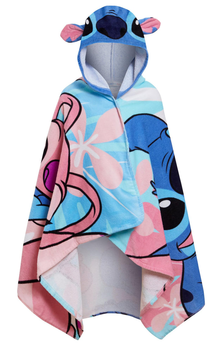 Disney Stitch Kapuzenhandtuch, Angel-Poncho, 100% Baumwolle, Strandtuch für Kinder, Badetuch, Badetu