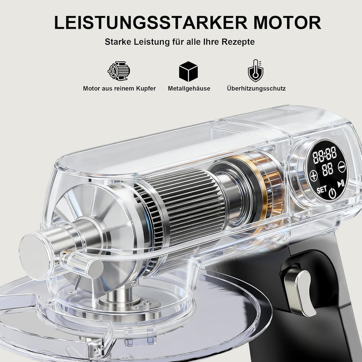 Camic Küchenmaschine 1800W, Knetmaschine aus Vollmetall mit 10 Stufen, digitaler Touchscreen, Timer,