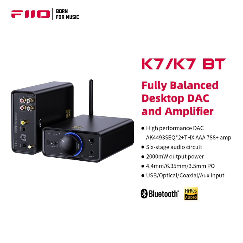 FiiO K7 BT (Bluetooth) - Full Balanced HiFi DAC Kopfhörer-Verstärker AK4493S*2, XMOS XU208 PCM384kHz