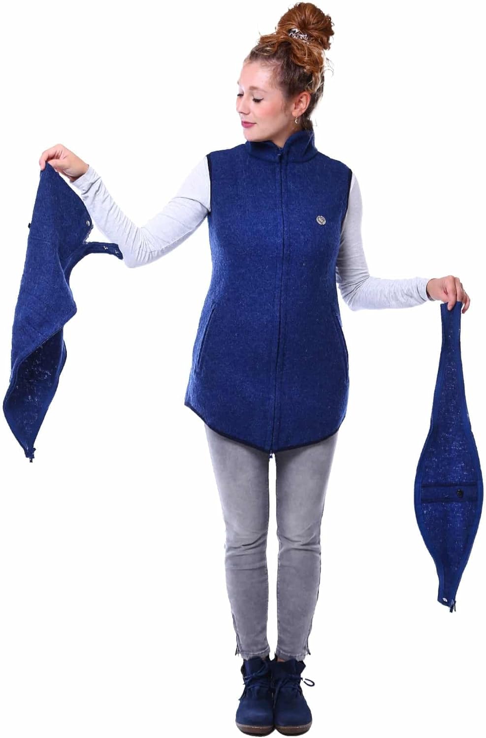 Viva la Mama - Trageweste aus Wollwalk Umstandsweste Wollweste zum Babytragen - PEVE S blau mélange,