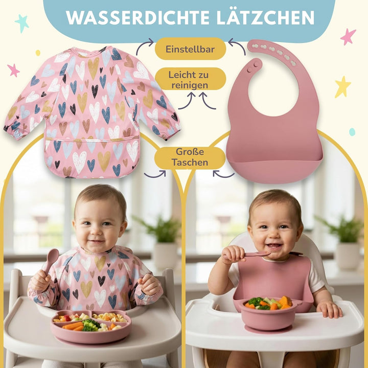 Baby Geschirrset | 12 Stücke | Baby Teller Set | Baby Geschirrset mit Saugnapf | Baby Geschirr | BPA