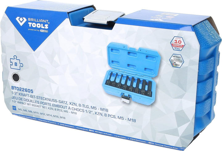 BRILLIANT TOOLS BT022605 1/2" Kraft-Bit-Stecknuss-Satz, XZN, 8-TLG, M5-M18 [Powered by KS Tools]