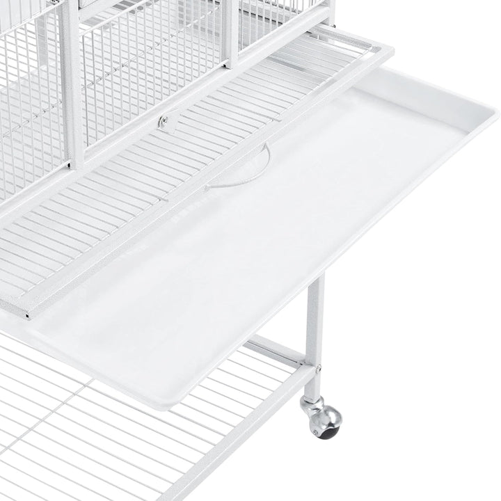 Yaheetech Vogelkäfig Vogelvoliere mit Tür und Rollen Vogelhaus für Nymphensittiche, Papageien Weiss,