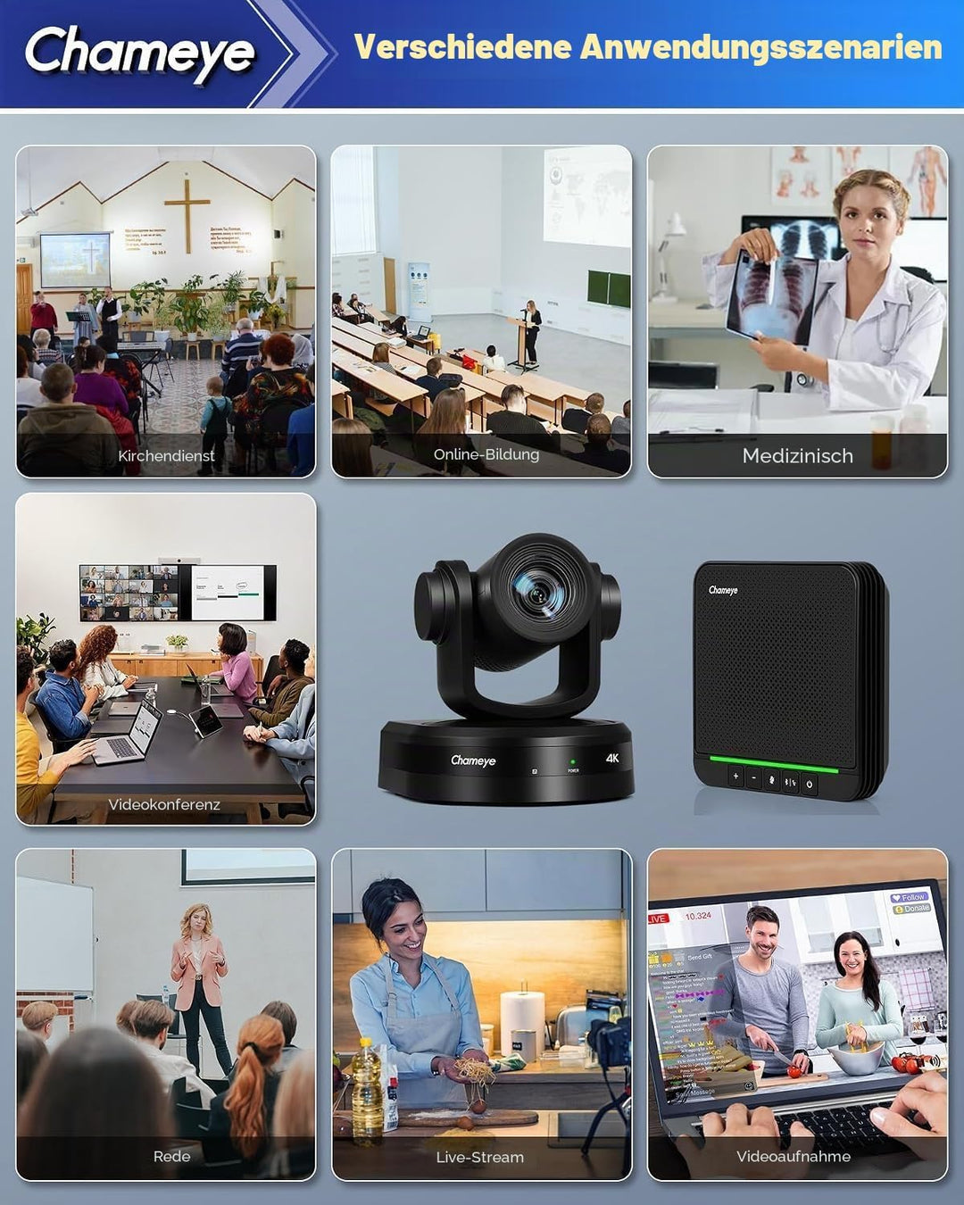 Chameye 4K 20x AI PTZ Konferenzkamera Set mit Bluetooth Konferenzmikrofon, 4K PTZ Kamera mit KI-Auto
