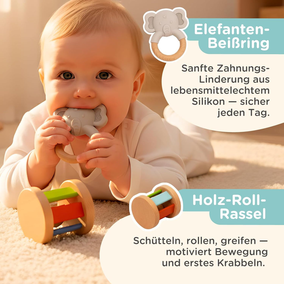 Nene Toys Montessori Baby Spielzeug ab 6 Monate – Holz Lernspielzeug für Babys – Objektpermanenz Box