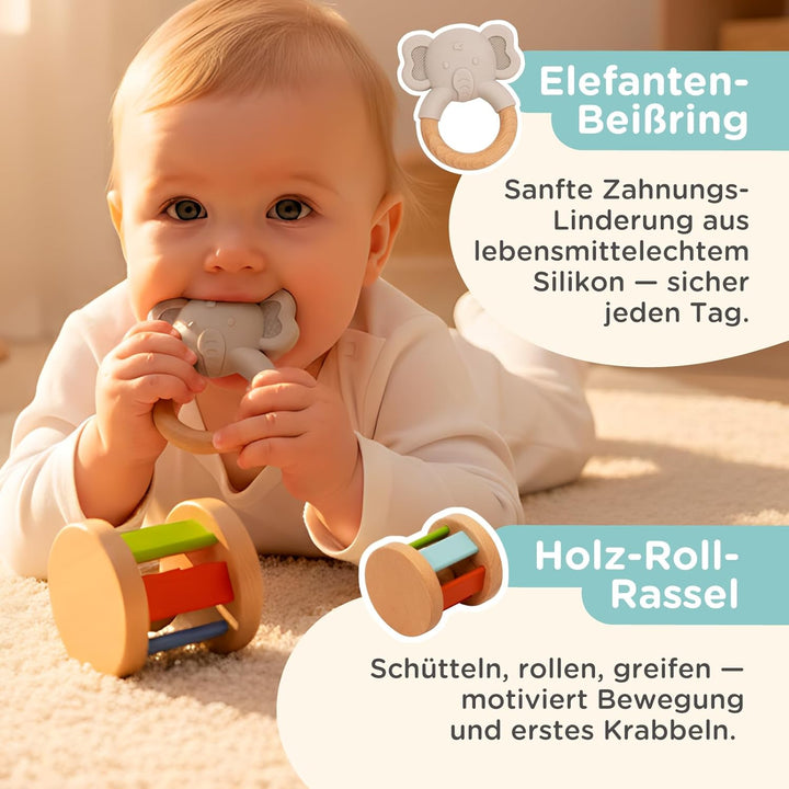 Nene Toys Montessori Baby Spielzeug ab 6 Monate – Holz Lernspielzeug für Babys – Objektpermanenz Box