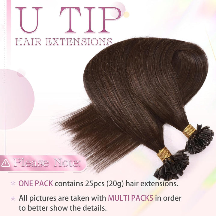 Elailite Bondings Extensions Echthaar Haarverlängerung Braun U-tip Keratin Haar Extension Glatt 25 S