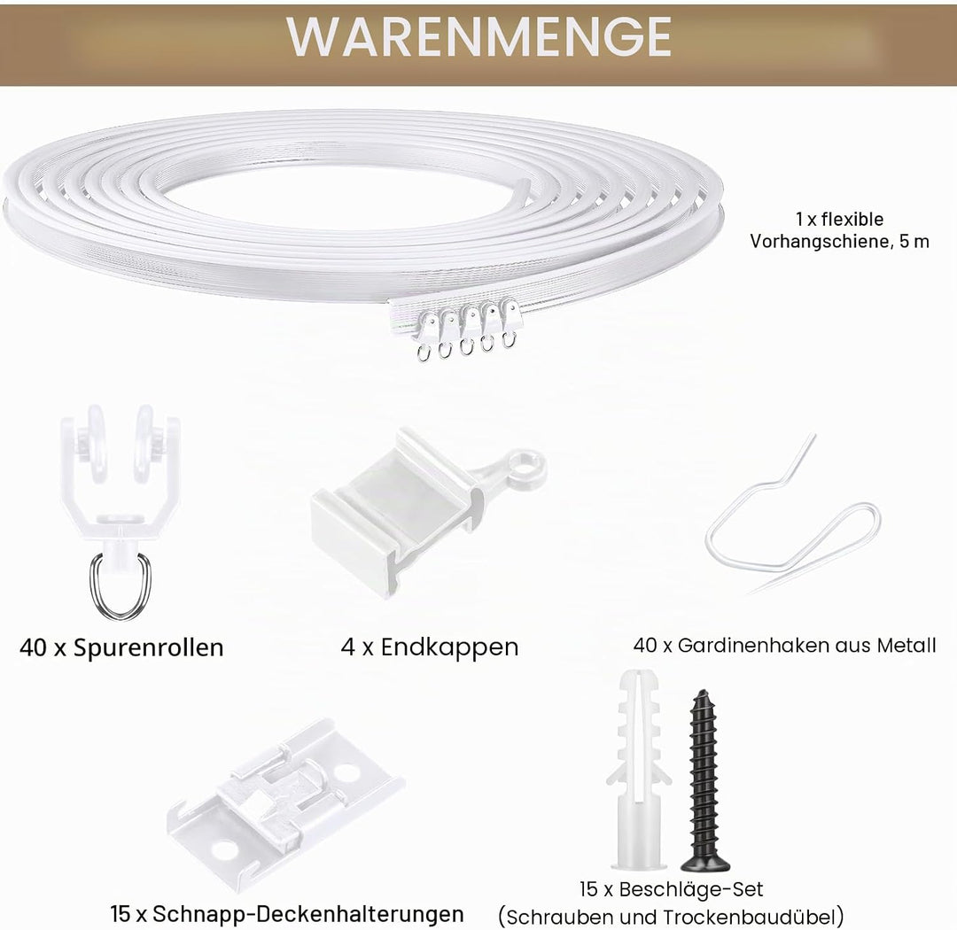 5 Meter Biegbare Decke Gebogen Vorhangschiene Flexible Decken Vorhanghalterung Weich Fenster Gebogen