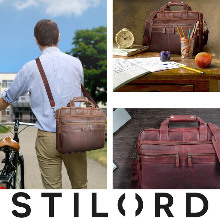 STILORD 'Explorer' Lehrertasche Leder Herren Damen Aktentasche Büro Schulter- oder Umhängetasche für