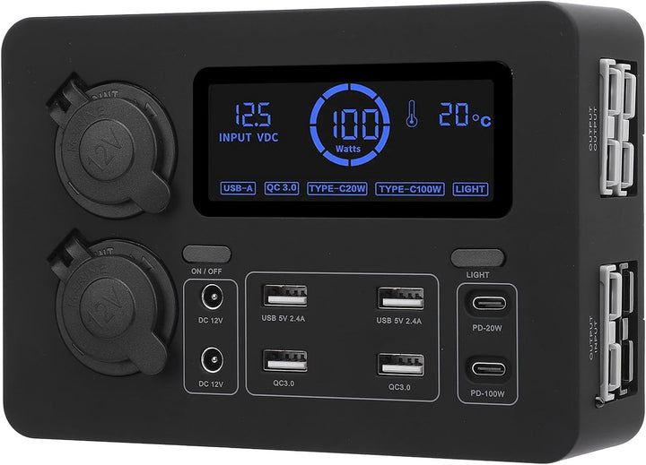 12 V Mini Power Box, 100W LCD -Display USB C QC3.0 Port für 4 Anderson Outlet Multifunktionale Leist