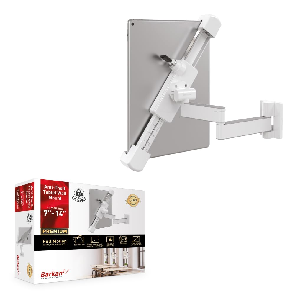 Barkan Lockable Tablet Mount Holder for 8.7-12 inch Devices, Anti-Theft, Full Motion Articulating, 3