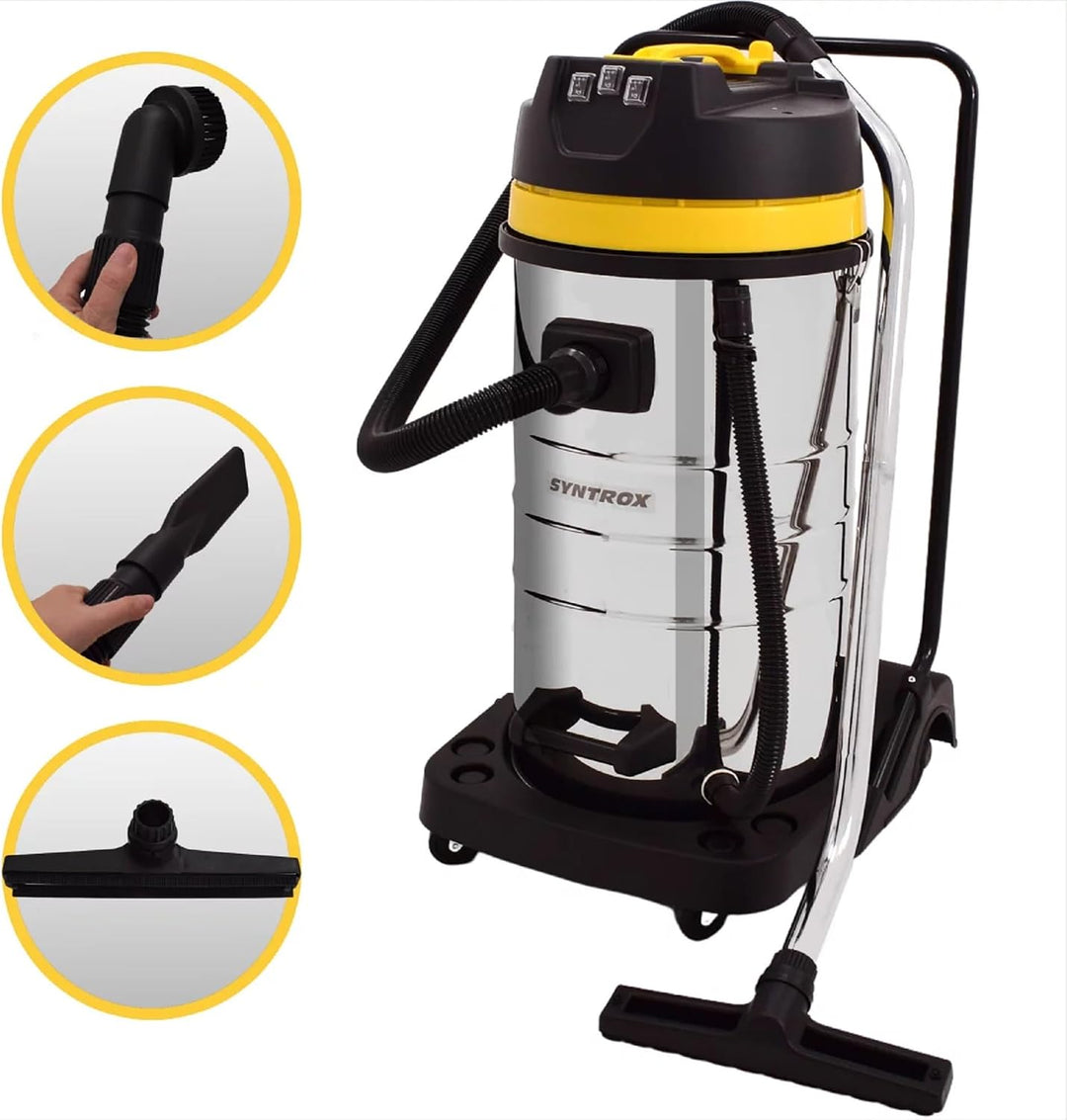 Syntrox Germany Industriesauger Samaka XL Edelstahl, 3 Saugturbinen, Grossraumsauger, Leistungsstark