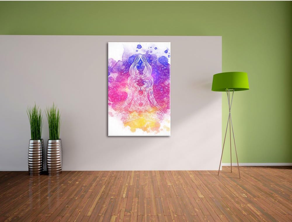 Pixxprint Lotoshaltung Yoga Kunst Buntstift Effekt, Format: 100x70 auf Leinwand, 100x70