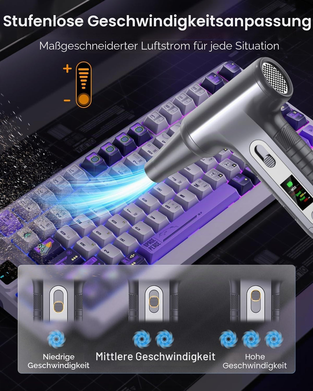 Elektrische Staubgebläse 200000 RPM mit HD‑Display - Air Duster Mini‑Gebläse für PC‑Reinigung mit LE