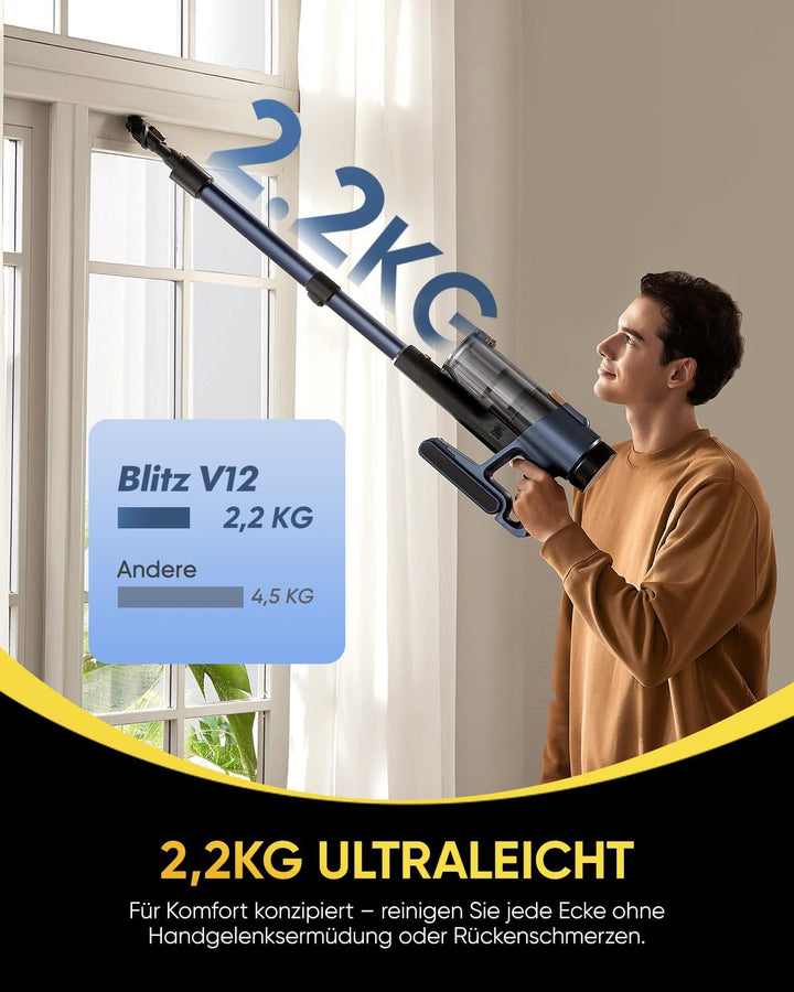 Vexilar V12 Staubsauger Kabellos, 50Min/50kPa/450W, Leicht Akku Staubsauger mit Anti-Verhedderungs-B