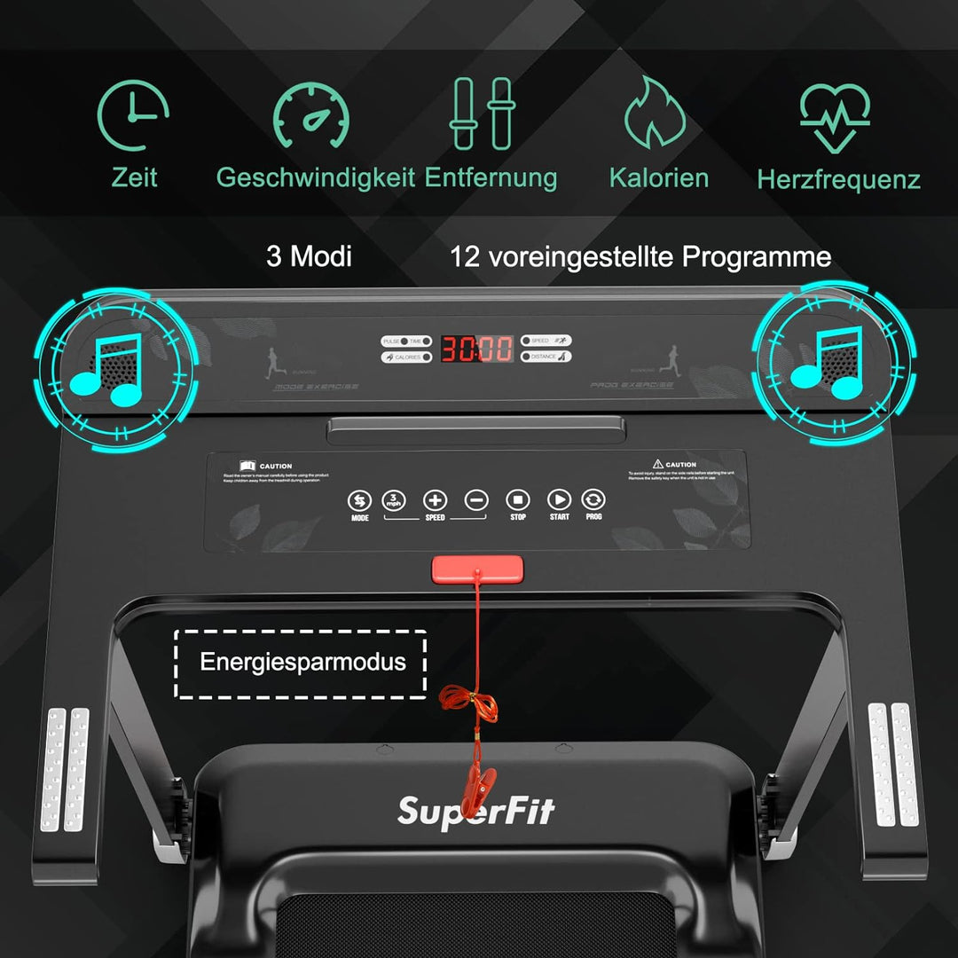 COSTWAY Elektrisches Laufband App-kontrolliert | Bluetooth | 3 Modi 12 voreingestellte Programme | L