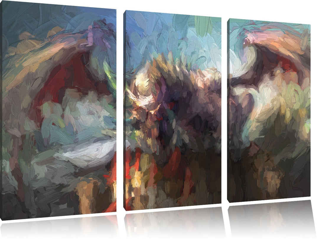 Pixxprint der Drache auf der Festung Kunst / 3-Teilig/Gesamtmass 120cm Leinwandbild bespannt auf Hol